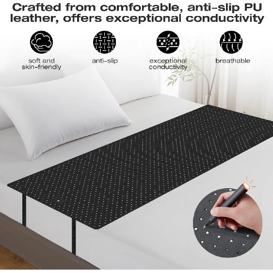 Grounding Mat for Bed, Grounding Pad for Sleep, Energy, Wellness, Enhance Sleep Quality & Wellness with Anti-Slip PU Leather, with Grounding Cord