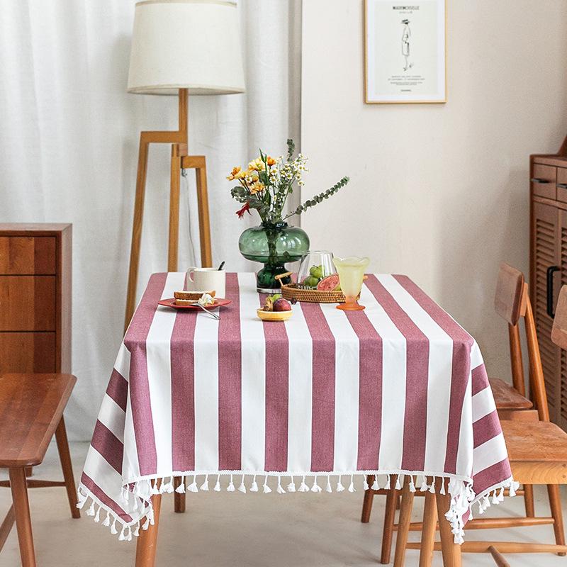 Einfache rechteckige Tischdecke aus Stoff für Studentenwohnheim, Tischdecke mit Fransen, literarische Kaffeetischdecke, Tischdecke