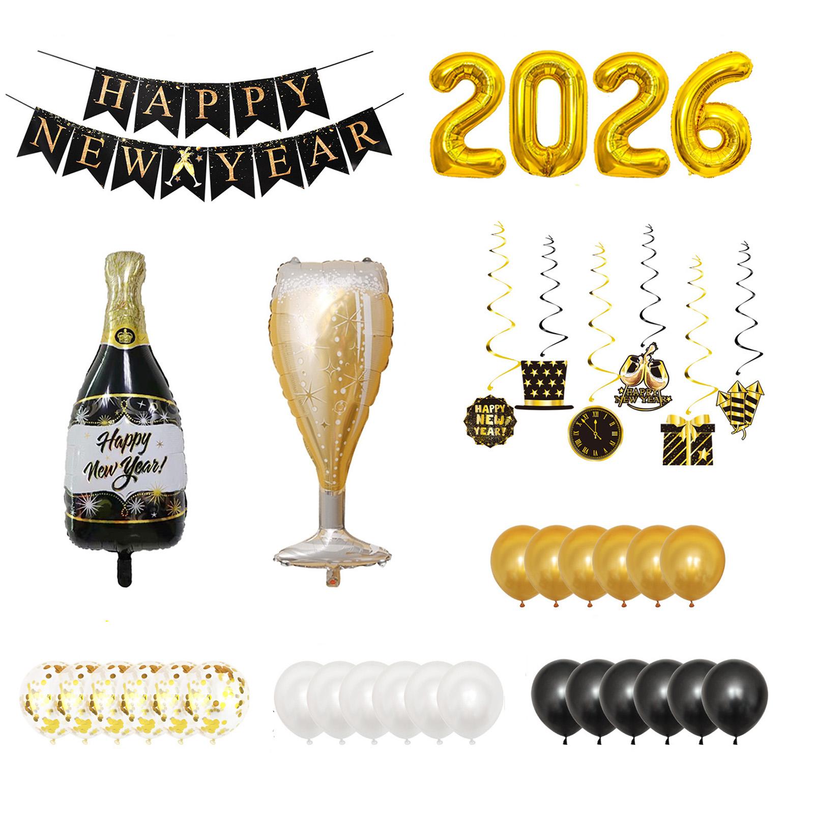 New Year Party Supplies - New Year s Eve Black Party Decoration Set One Size