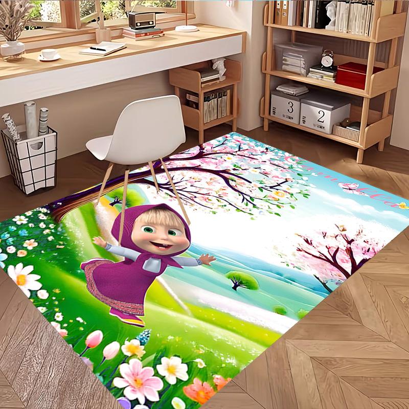 Masha and The Bear Print Rug, Washable Floor Carpet, For Entryway Dorm Laundry Room Office Study, Home Decor Birthday Christmas Gift