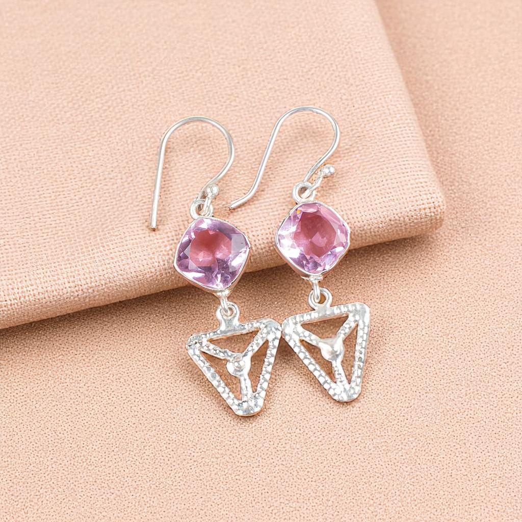 Morganite Gemstone 925 Sterling Silver Jewelry Handcrafted Dangle Earrings 2.00" EE-45-11