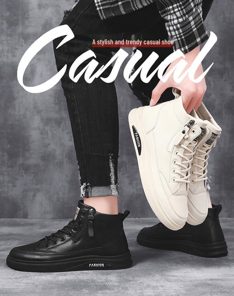 Wiosenne, męskie, oddychające, skórzane buty za kostkę z 2025 r. – modne, uniwersalne, antypoślizgowe, odporne na zużycie, codzienne trampki do jazdy na deskorolce