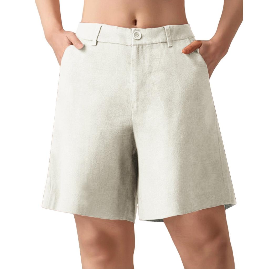 Women's Shorts High Waist Knee Length Shorts Comfy Cotton Linen Shorts With Pockets Summer