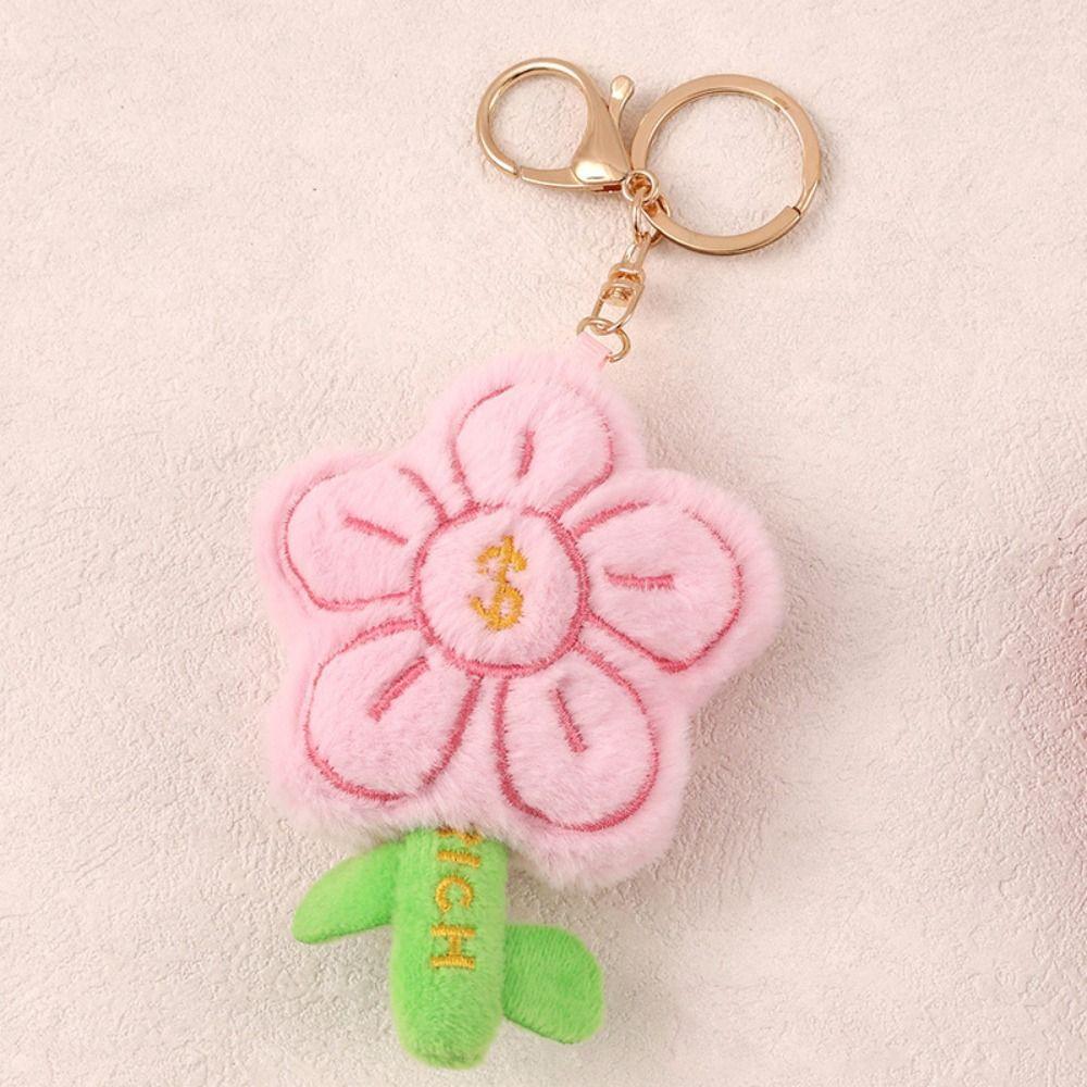 Bag Hanging Flower Keychain Charms Car Key Ring Portable Plush Flower Pendant Girl Gifts