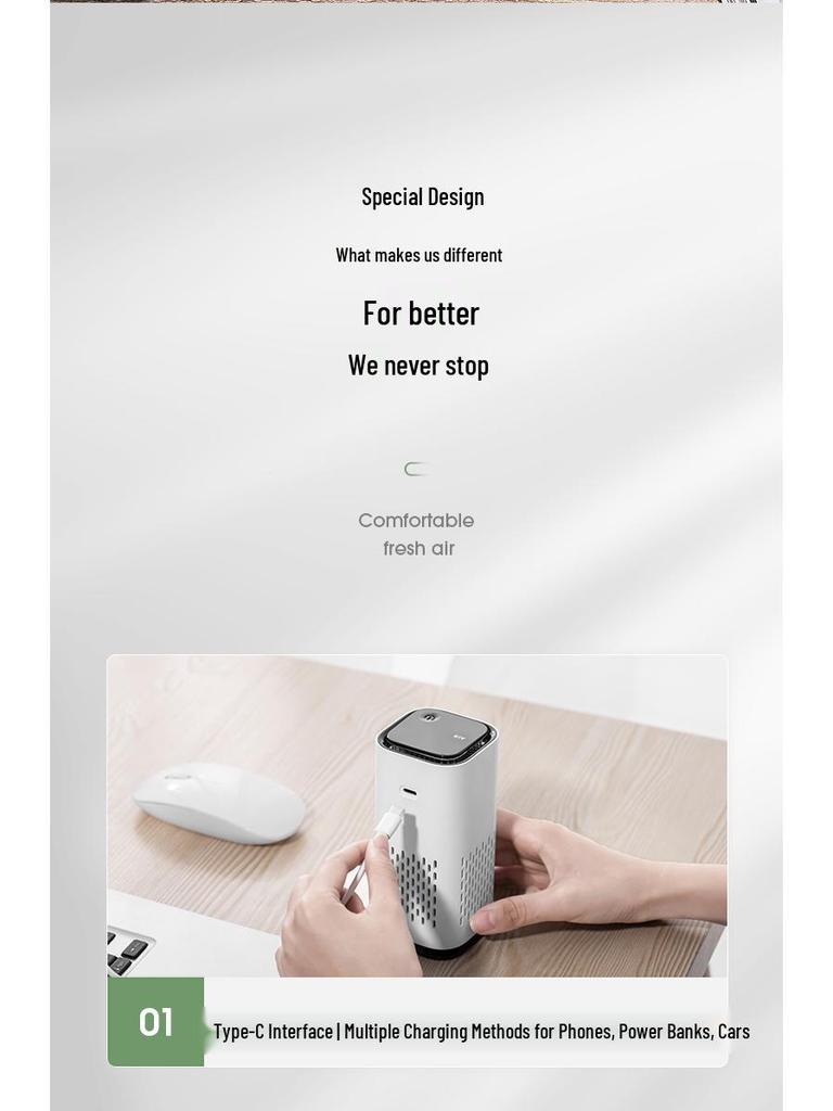 Silent Negative Ion Car & Office Air Purifier - Eliminates Odors & Smoke