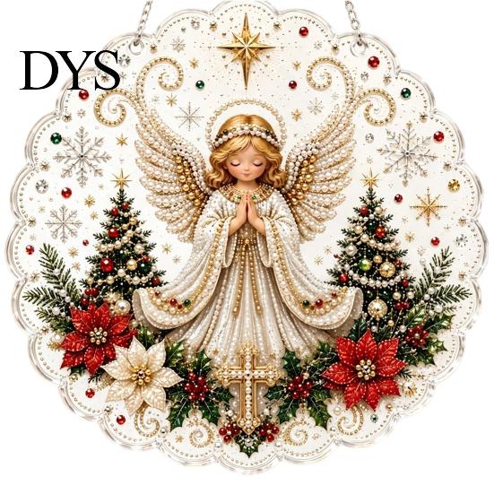 Faux Pearl Art Kits for Adults Christmas Ornament DIY Kit, Hanging Angel Santa Suncatcher, 3D Window Sparkling Sun Catcher Craft Kit Adults,