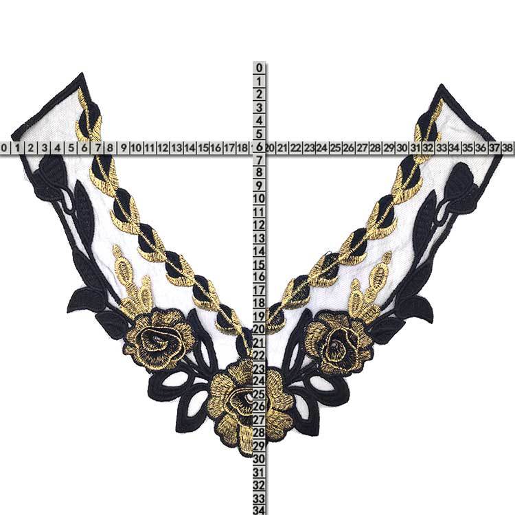 Wateroplosbare kanten kraag, goudkleurige draadkraag, netbodem borduur corsage DIY kanten accessoires, zwart en goud.