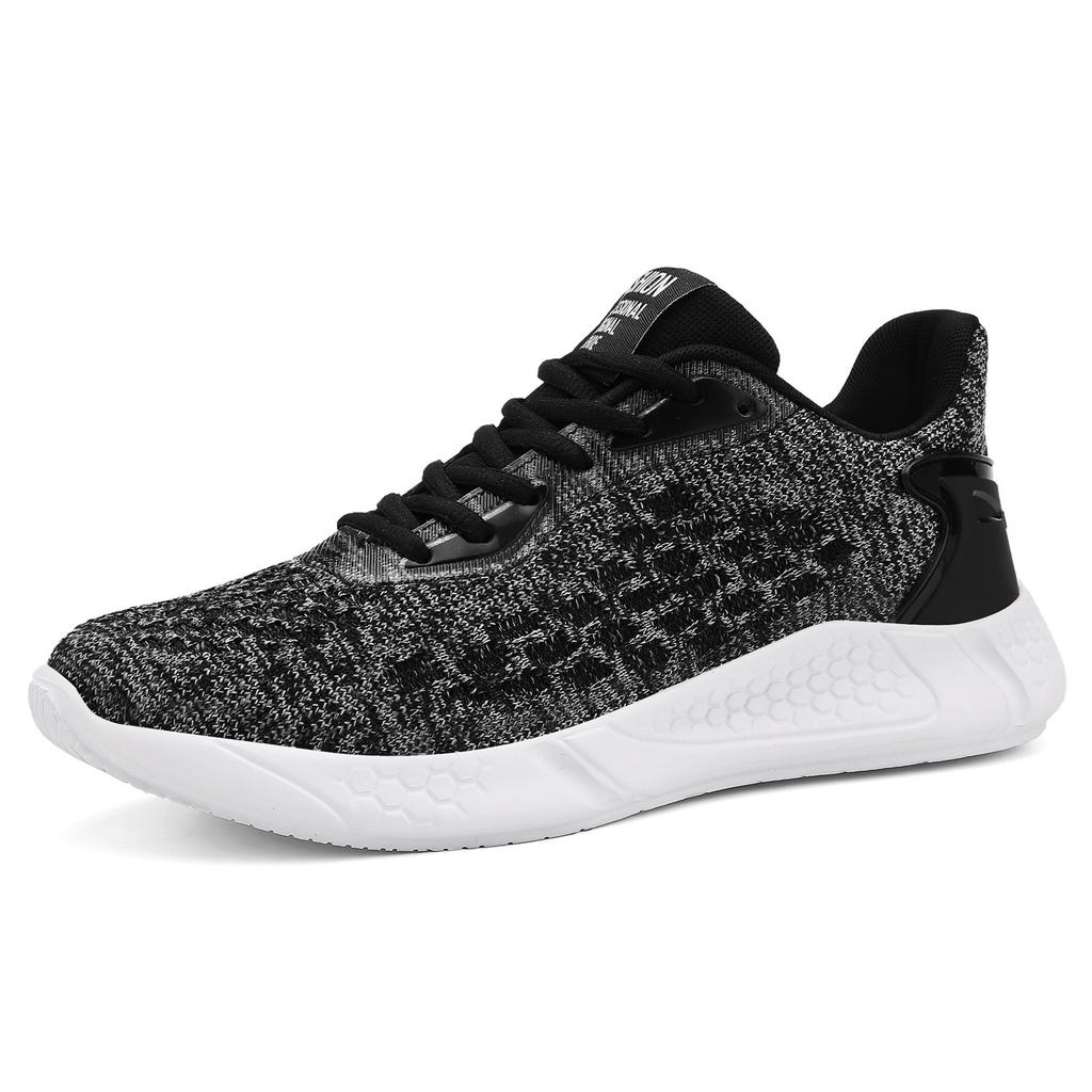 2025 New Spring and Autumn Flying Woven Mesh Running Men's Casual Black Sports Shoes Breathable Non-slip Lace-up Large Size Shoes