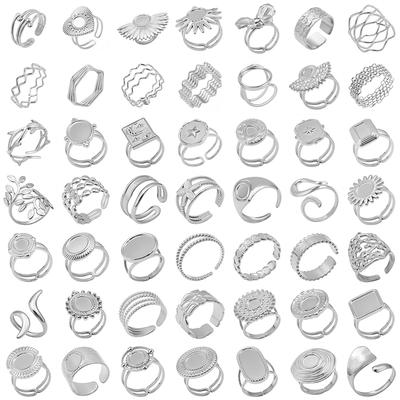 Simple Geometry Fashion Stainless Steel Open Rings For Women Men Accessories Silver Color Heart Sun Round Blank Base DIY Anillos