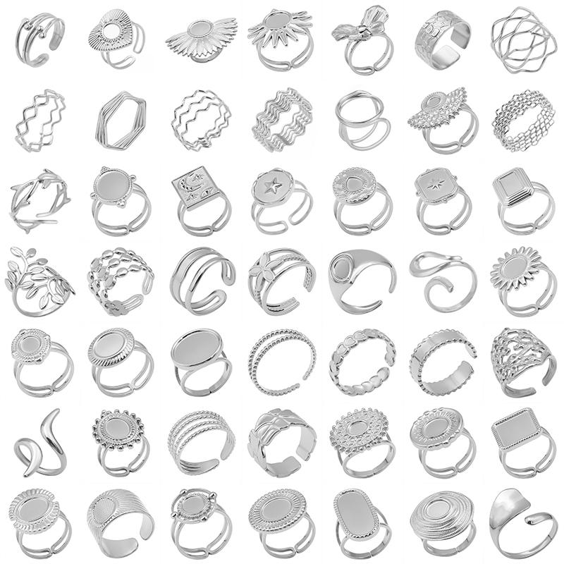 Geometria Semplice Moda Acciaio Inossidabile Anelli Aperti Per Donne Uomini Accessori Colore Argento Cuore Sole Rotondo Base Vuota Fai da Te Anillos
