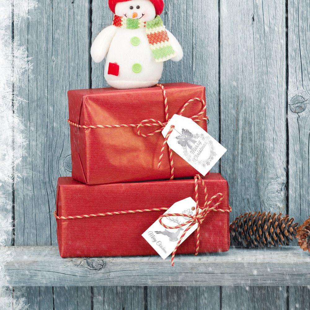 60pcs with Strings Paper Cards Labels Hot Stamping Process Paper Hanging Tags Christmas Decoration