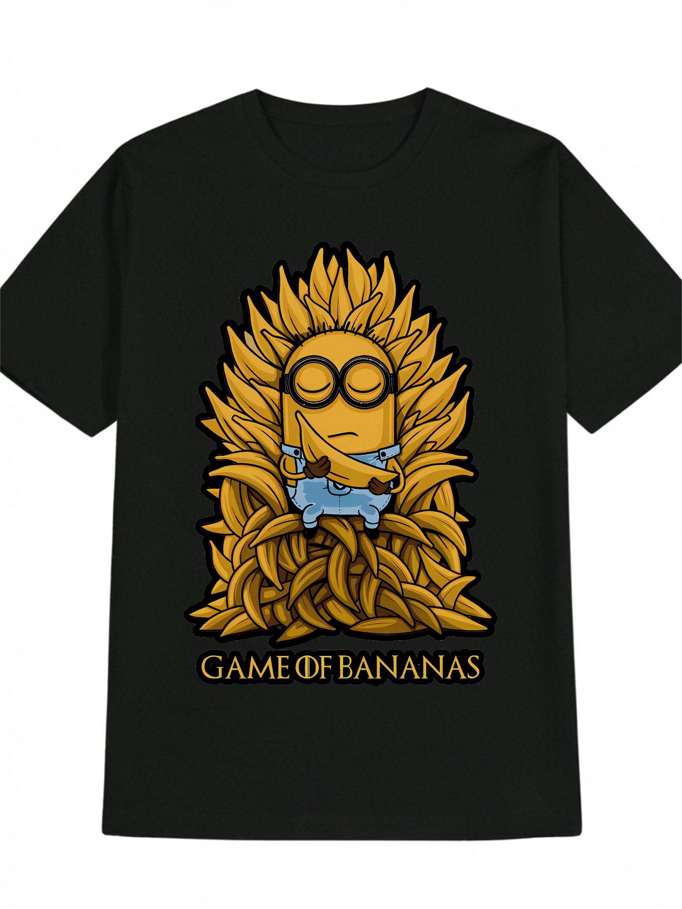 Casual Versatile Crew Neck T-shirt with Banana Print XXL