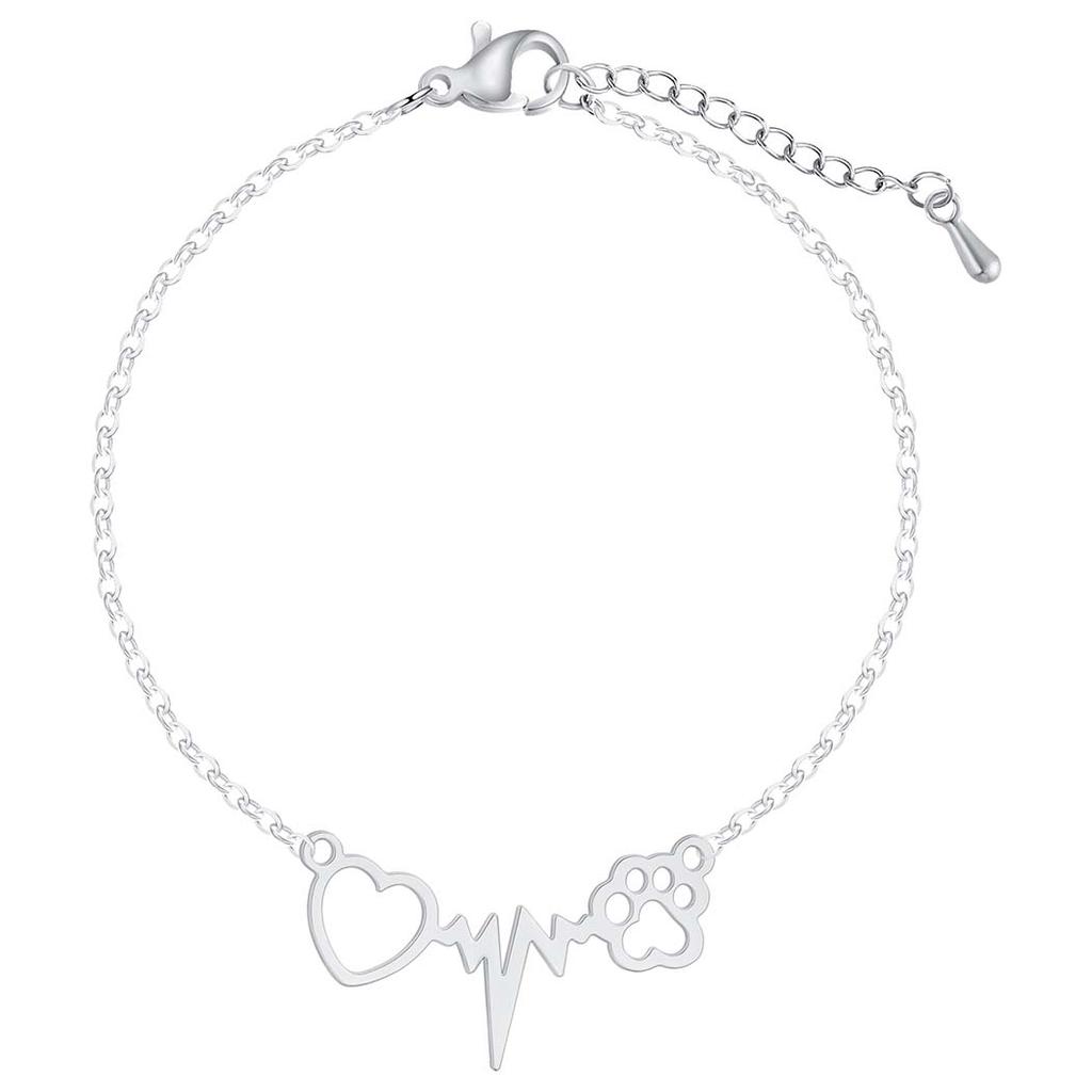 Kinitial New Heartbeat Dog Cat Paw Bracelets for Women Wrist Bangles Gifts For Nurse Doctor Jewelry Friendship Heart Bracelet