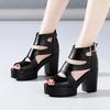 Small Size 32-43 Elegant Chunky Platform Shoes Women Summer 2025 Black Leather Block High Heels Gladiator Sandals Office Mother