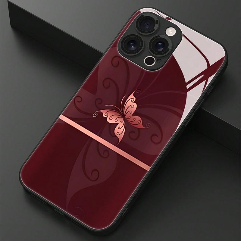 Goldene Rose Muster Gehärtetes Glas Handyhülle Für iPhone 17 16 15 14 13 12 11 Pro Max 17Air 16E 7 8 Plus XR XS X Stoßfeste Hülle