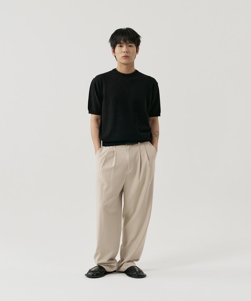 GNOK Layered Round Short Sleeve Knit [Black]
