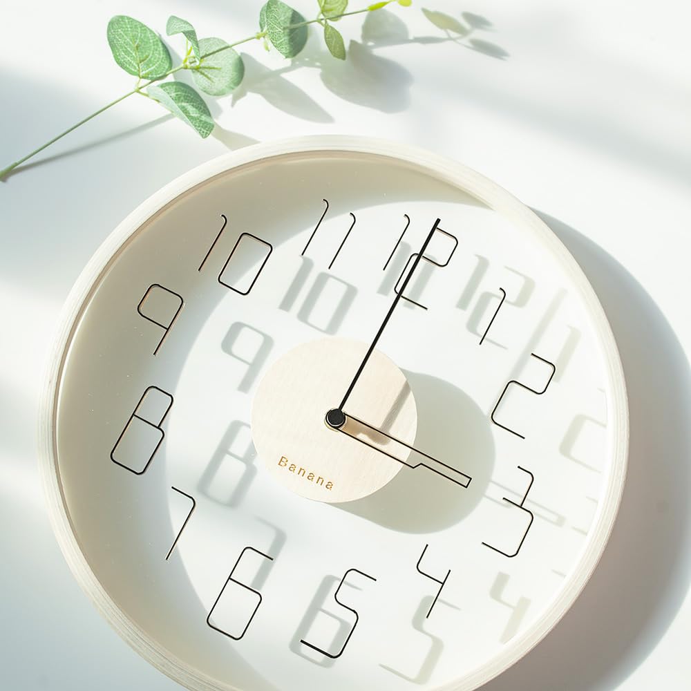 Glass Wood Wall 41 X 41 X Wood Clock for Living Nordic Style "Natural" [Banana Workshop] Clock, Silent, Glass, 3.5 Cm, 1100g, Grain, Bedroom, Room,