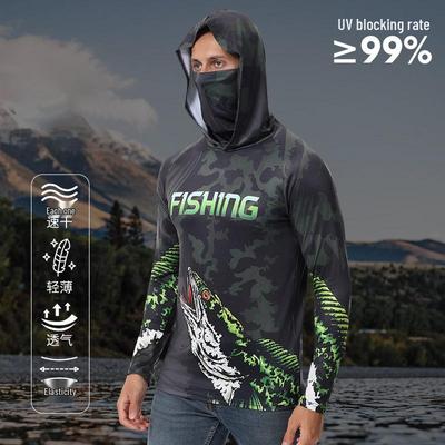 Herren Sommer Schnelltrocknender Angel-Hoodie mit UV-Schutz und Sonnenschutzmaske