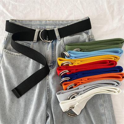 Simple Unisex Belt Solid Color Canvas Double Ring Buckle Youth Students Nylon Jeans Belts Versatile Durable Adjustable Fashion