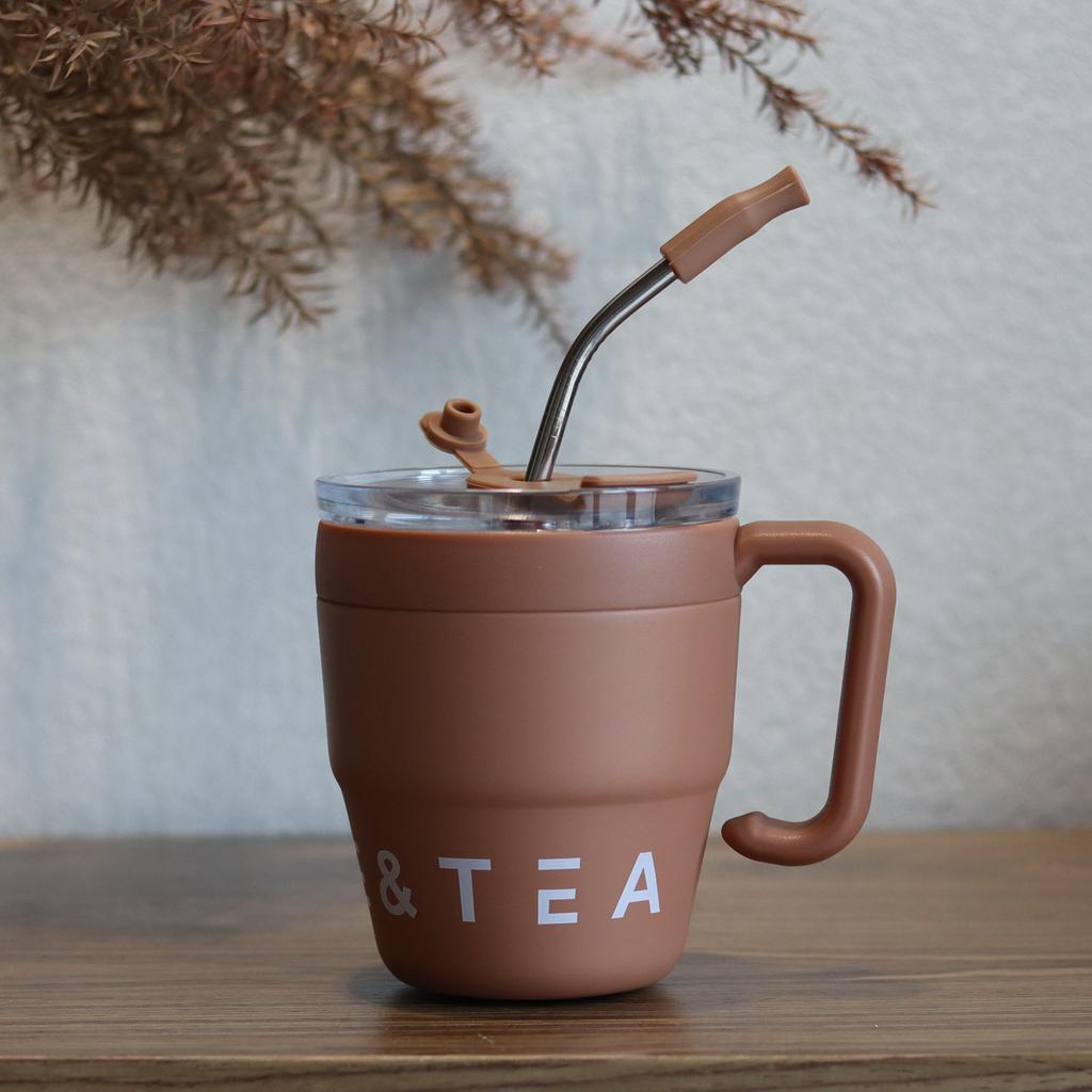 480ml 304 Stainless Steel Mug with Straw Lid Japanese Tea Cup Double Layer Coffee Cup Milk Cup Thermos Mug Outdoor Bottle