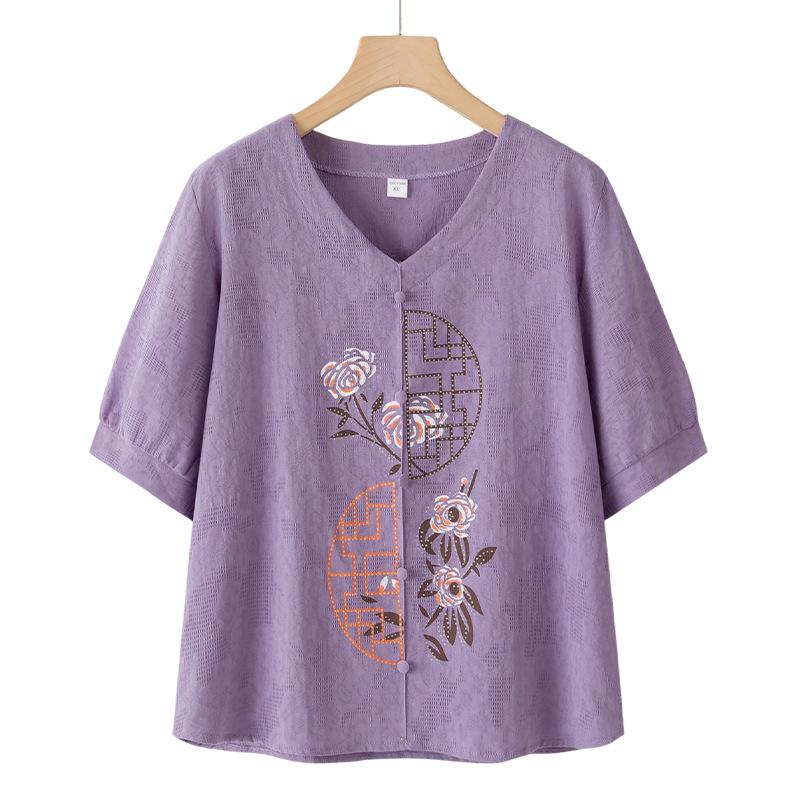 2026 New Summer Cotton Linen Suit: Stylish Short-Sleeved T-Shirt for Middle-Aged and Older Women