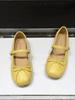 Korean version of flat bottom one-word belt Mary Jane small leather shoes women's 2025 new summer square head pleated bow versatile single shoes