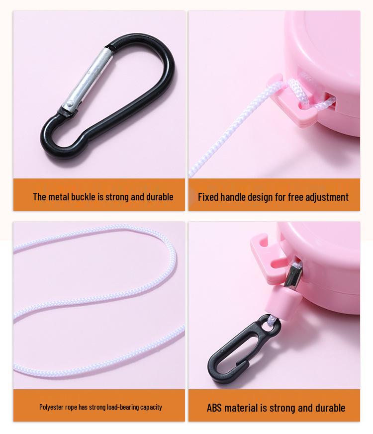 Windproof Retractable Hand-Crank Clothesline: Portable, Punch-Free, Anti-Slip for Travel & Hotels