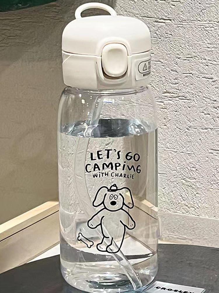 

Пластиковая бутылка для воды, чашка для воды с соломинкой, простая портативная портативная чашка большой емкости, устойчивая к падению и портативная чашка, мультяшная присоска для льда 0.6L