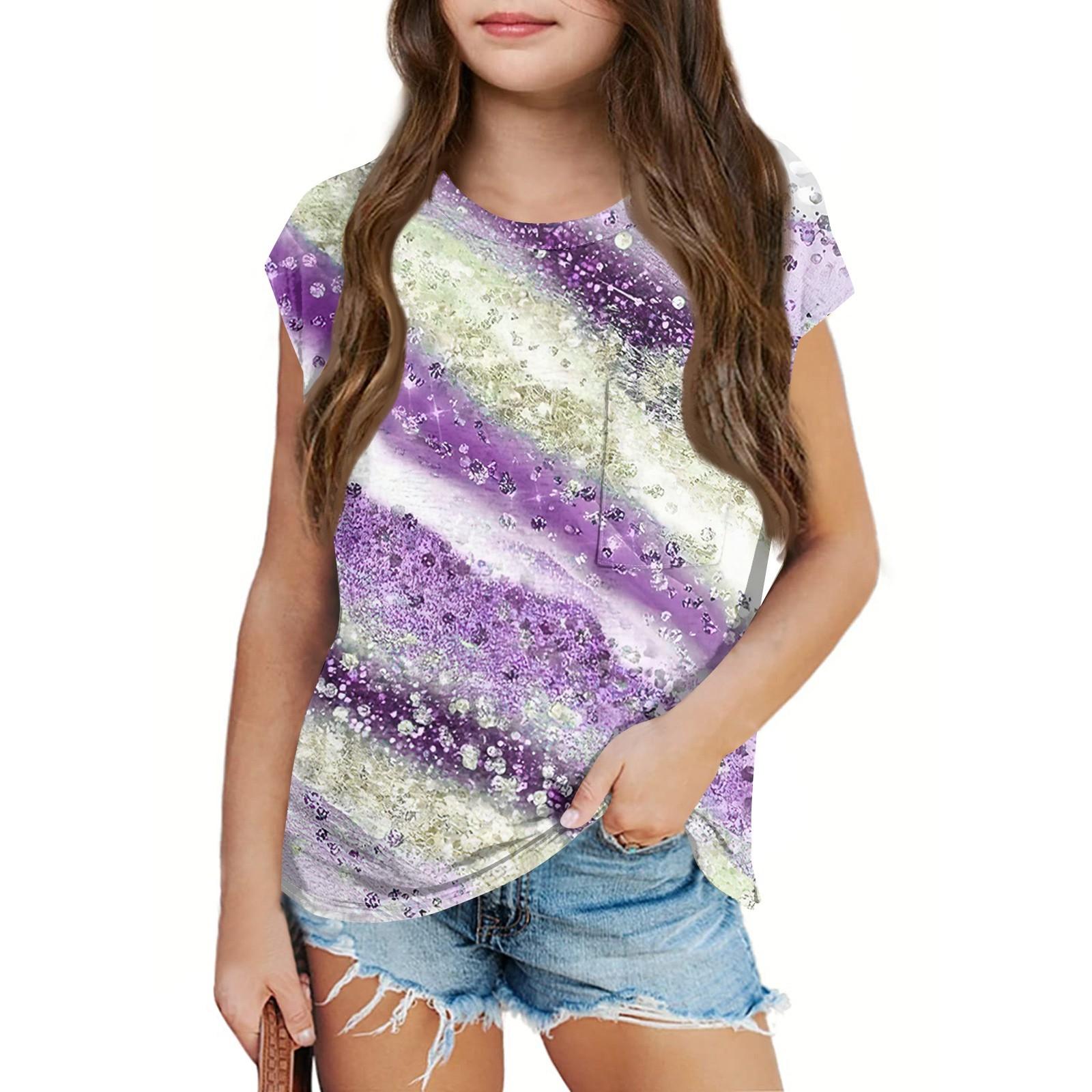 

Летний топ с круглым вырезом и 3D-цветочным принтом, модные повседневные футболки с короткими рукавами для девочек 160