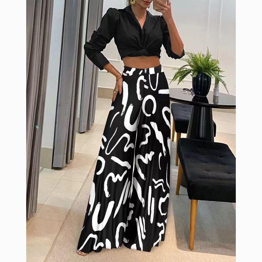 Autumn Women's Fashionable Printed Wide-leg Pants