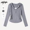 MJ STYLE Women's Hooded Faux Two-Piece Ruched Long Sleeve T-Shirt