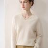 Minimalist Women's Pure Cashmere V-Neck Loose Knit Sweater - Early Autumn Pullover Top