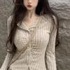 Maillard Lapel Knitted Cardigan for Women Spring and Autumn New Hot Girl Tight Top Irregular Thin T-shirt Small and Fresh