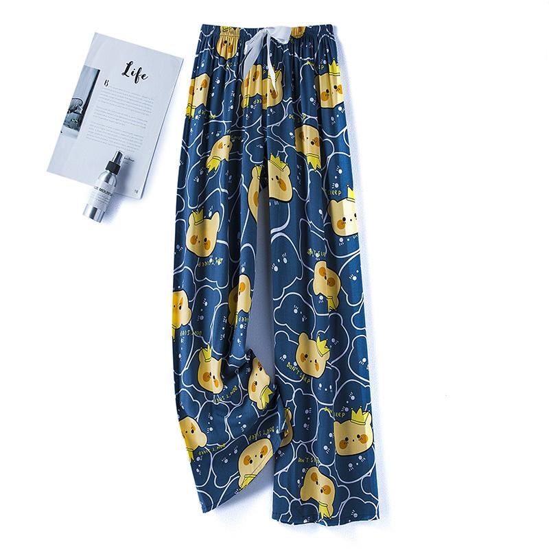 

Пижамные брюки из хлопкового шелка, женские летние тонкие антимоскитные широкие брюки, однотонные, для отдыха на открытом воздухе, для дома, с принтом, пляжные брюки Nine-minute One Size