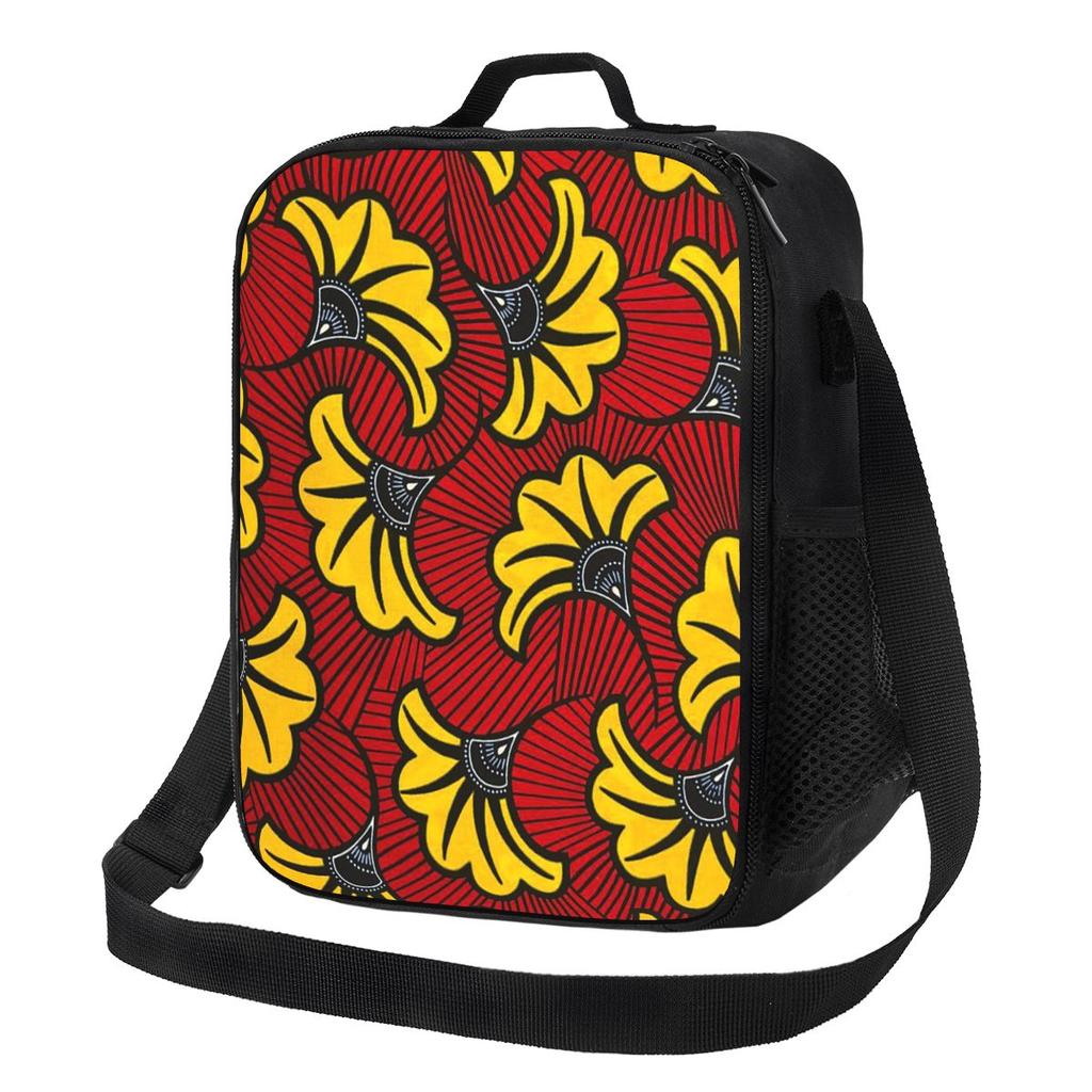 African Ankara Wax Print Lunch Bags Insulated Bento Box Waterproof Lunch Tote Leakproof Picnic Bags Cooler Bag Student Travel