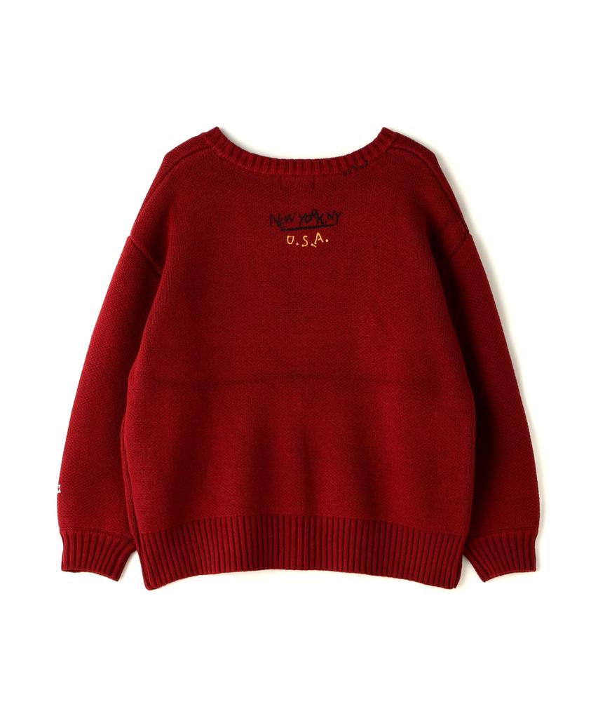 AVIREX HAND EMBROIDERY KNIT CARDIGAN women's F 100 red 783-4241601
