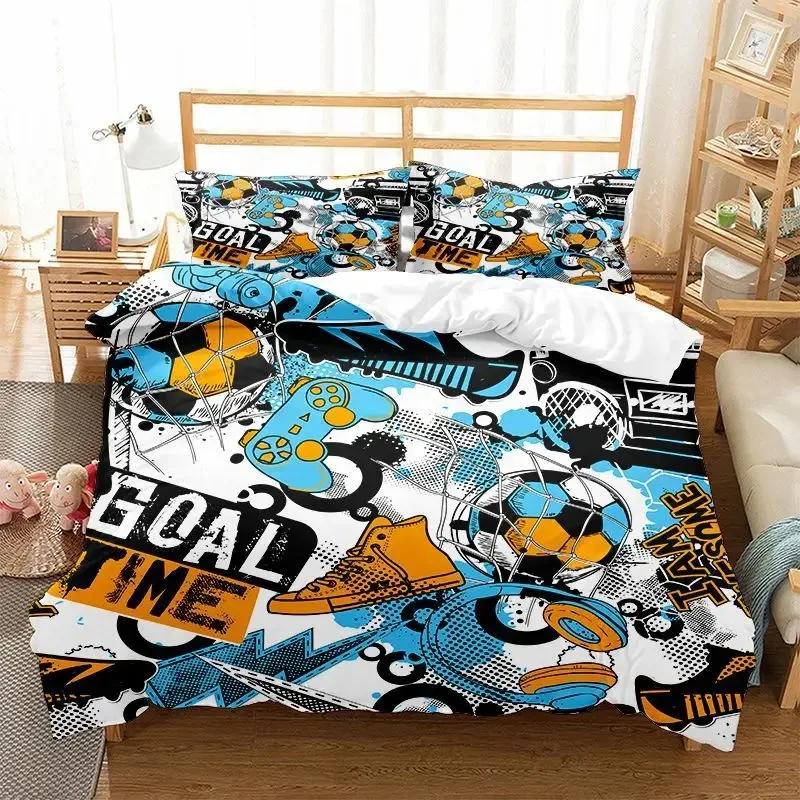 Graffiti Duvet Cover Set Cute Hip Hop Style Polyester Comforter Cover with Pillowcase Queen Full Size for Kid Teen Bedding Set