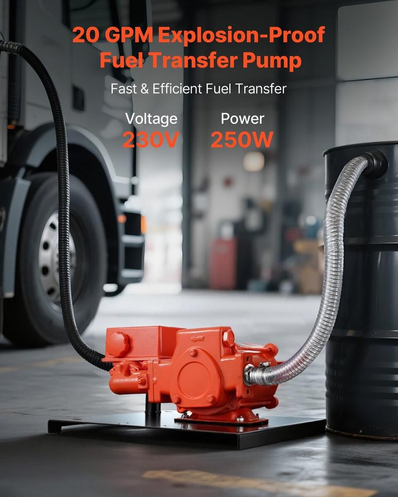 Fuel Transfer Pump 230V, 20 GPM 76 L/min, AC Electric Oil Transfer Pump, with Meter, Auto Shut-Off Fuel Nozzle & Discharge Hose, High Flow for
