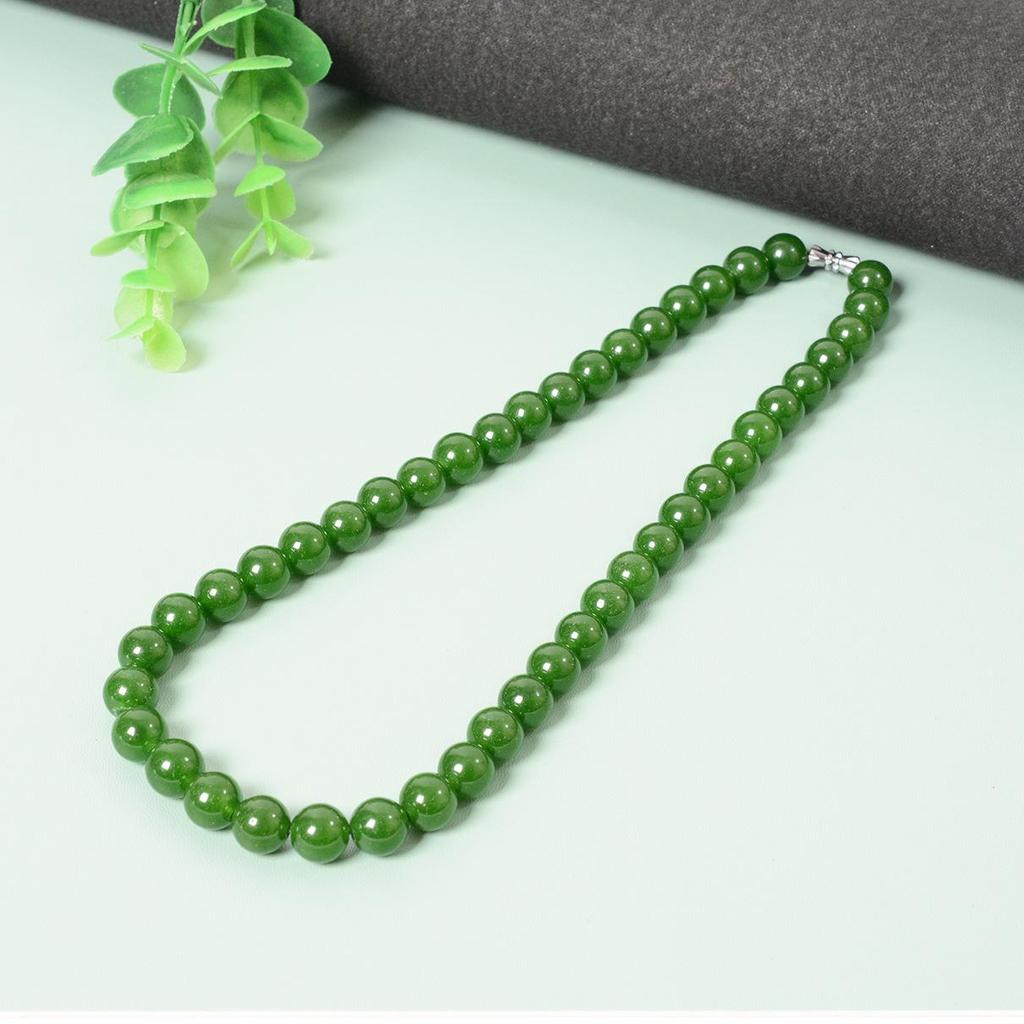 Spinach Green Quartzite and Taiwan Jade Beaded Necklace