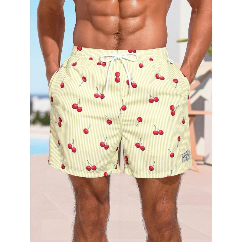 3d cherry stripe print men s swimsuit street hip hop casual shorts men summer swim shorts drawstring casual shorts S