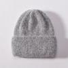 Autumn and winter mixed color rabbit velvet long hair knitted hat double-layer folded edge soft waxy comfortable versatile wool hat