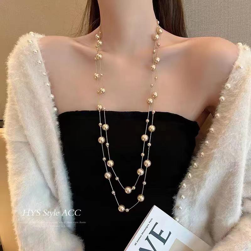 Korean Pearl Necklace: Luxurious Long Sweater Chain for Autumn/Winter