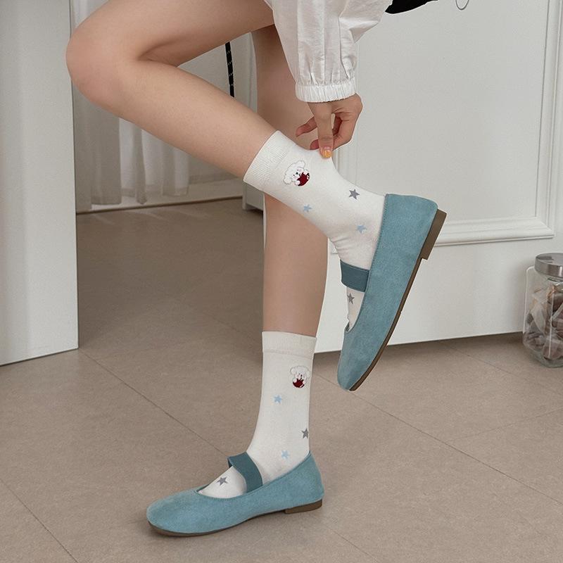 Cute Plush Female Cartoon Puppy Socks, Mid-calf Socks, Autumn Rolled-up Striped Pile Socks