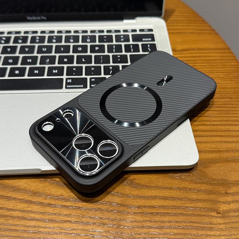 Luxury Carbon Fiber Texture For Magsafe Charge Magnetic Case for iPhone 17 Air 16 15 14 13 Pro Max CD Camera Protection Cover