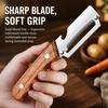 Wooden Handle Vegetable Peeler with Bottle Opener, Stainless Steel Swing Blade for Fruit, Veggies and Sugarcane