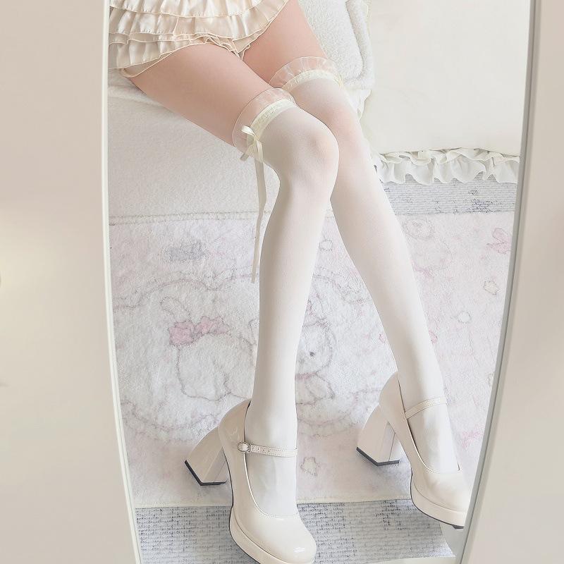 Japanese Girls Sweet Feeling Bow Stockings Internet Celebrities New Women Solid Color Knee Socks Thigh Socks Wholesale