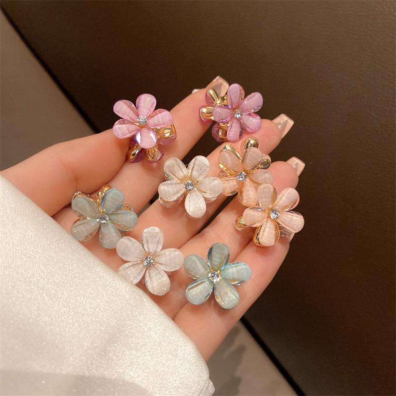10PCS Crystal Hair Accessory with Fresh Small Grip Clip Side Clip Headwear with Broken Hair Hairpins Camellia Alloy Hair Clip