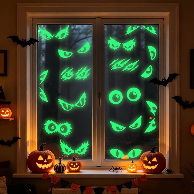 Halloween Decor Fluorescent Static Cling Stickers Ghost Haunted House Glass Decals Party