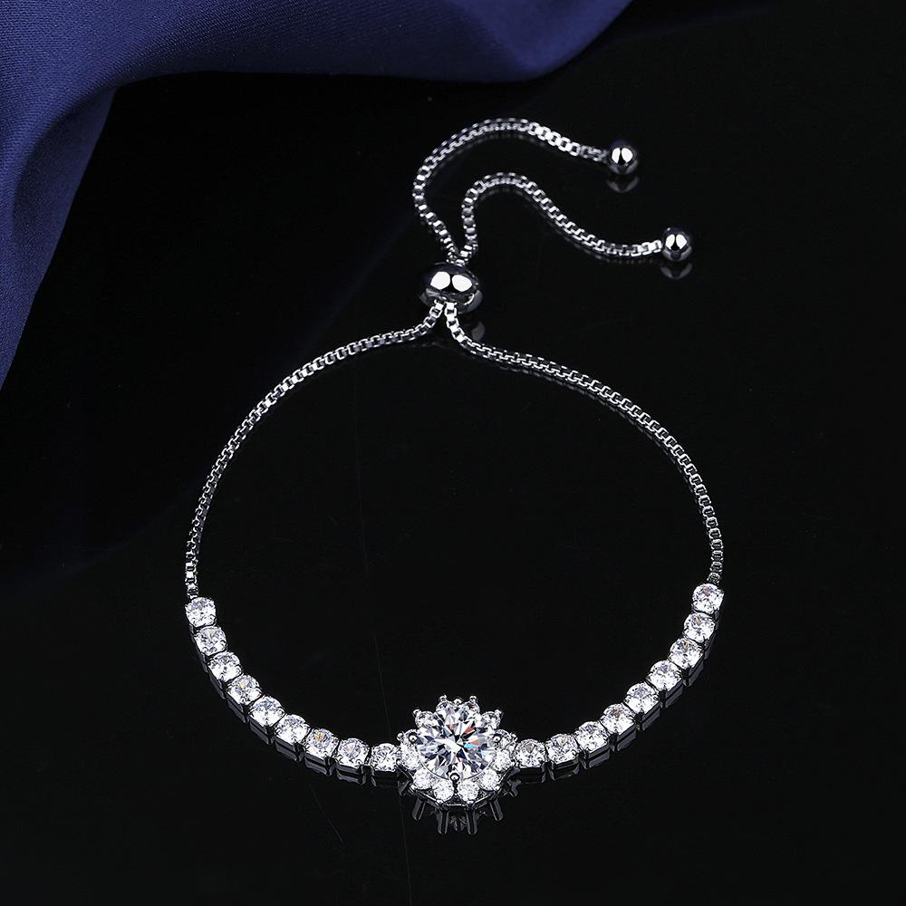 925 Silver Bracelet moissanite sunflower bracelet two carats hand jewelry women pull-out