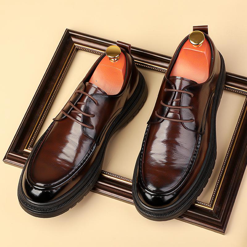 

Мужские повседневные кожаные туфли ручной работы из натуральной кожи, мужские повседневные кожаные туфли в британском стиле с круглым носком, мужские туфли на мягкой подошве, форма 44 темно-коричневого